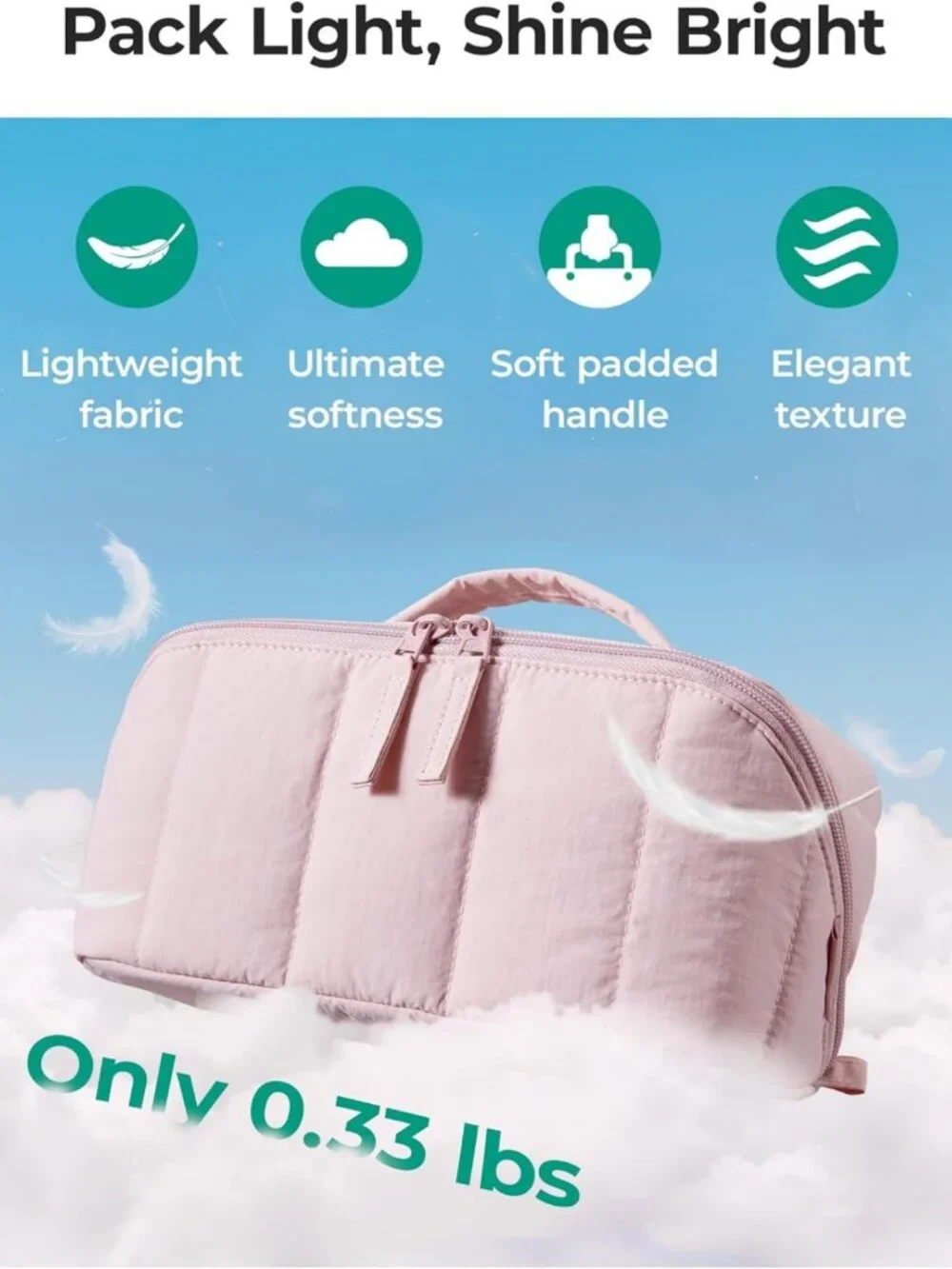 Portable Water-Resistant Makeup Bag, Padded Organizer Pouch, Flat Toiletry Case